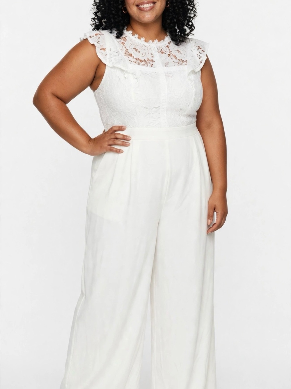 Lace Bodice Wide-Leg Jumpsuit - White